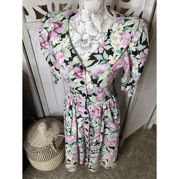 Vintage Floral Dress Midi Dress 80s 90s Flowers Cottagecore Button Down Small - Picture 2 of 7